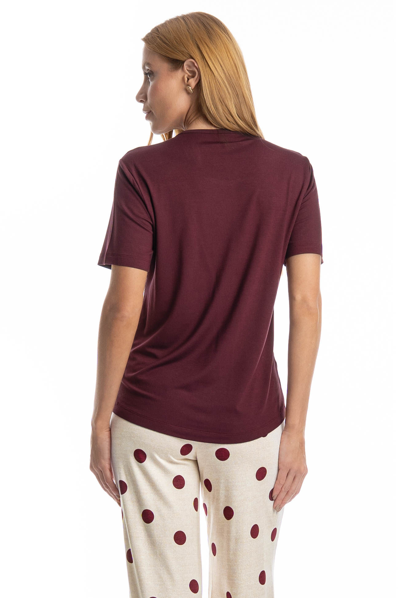 Pijama Feminino Longo Manga Curta Poá - Imagem 4 - Mobile