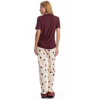 Pijama Feminino Longo Manga Curta Poá - Imagem 2 - Mobile