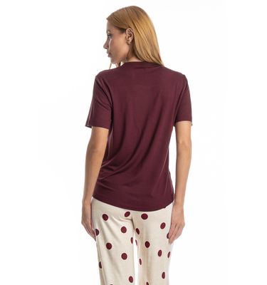 Pijama Feminino Longo Manga Curta Poá - Imagem 4 - Mobile