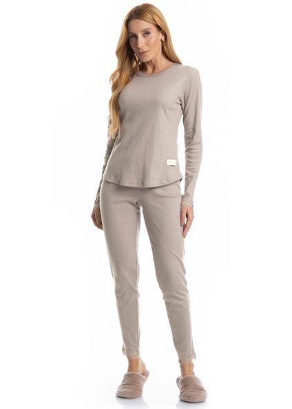 Pijama Feminino Longo Rib Charlote Rosa-3 - Imagem 1