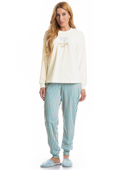 Pijama Longo Velvet Serena Azul - Imagem 1