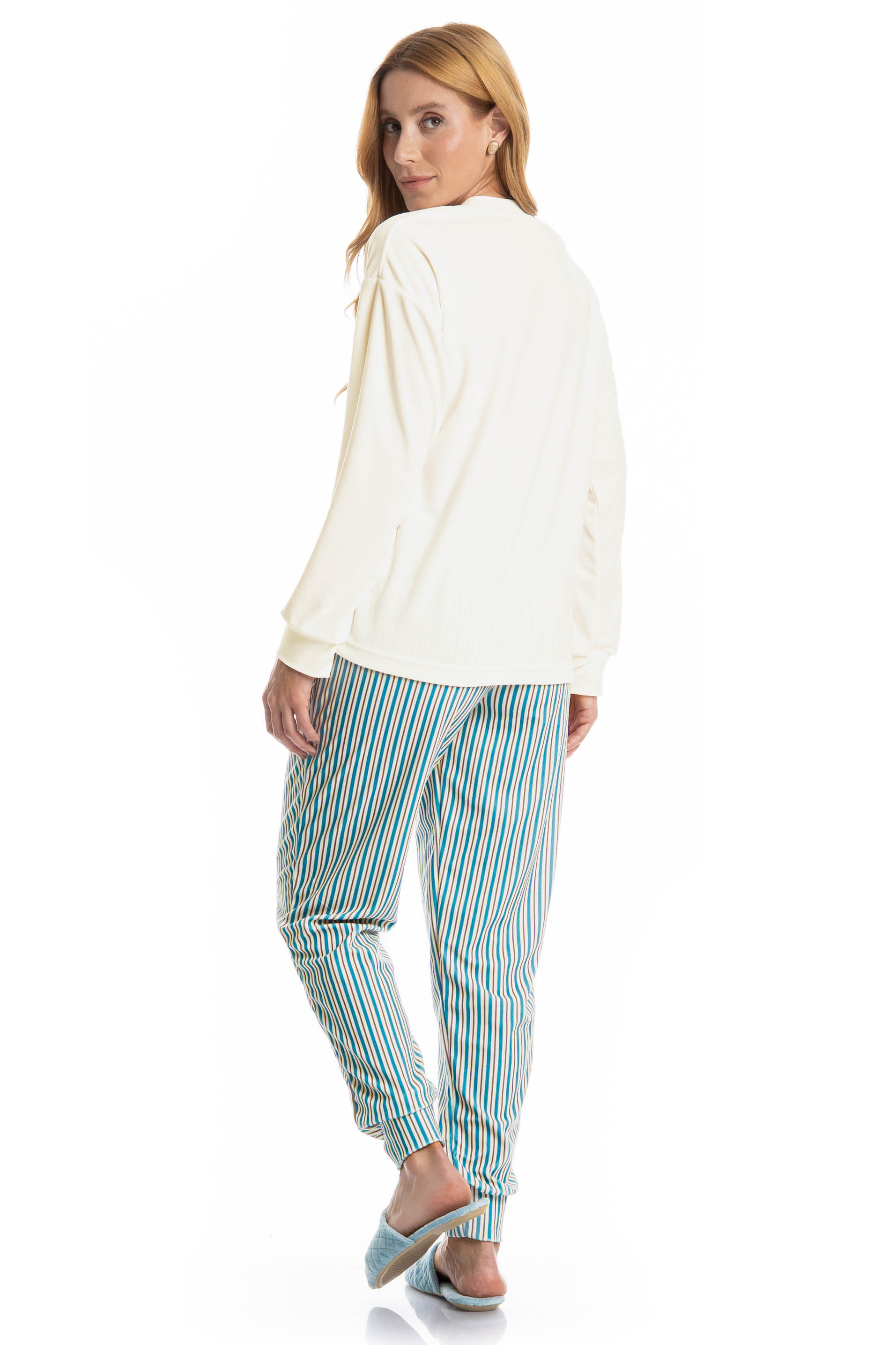 Pijama Longo Velvet Serena Azul - Imagem 2