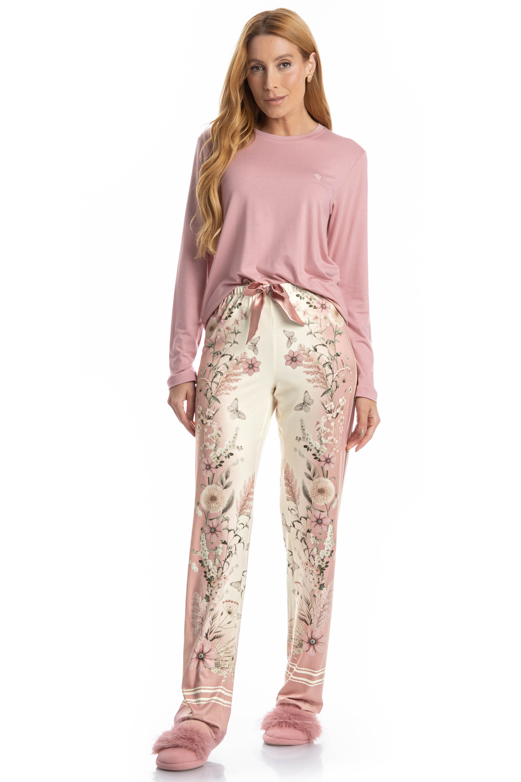 Pijama Feminino Longo Alice Branco - Imagem 1