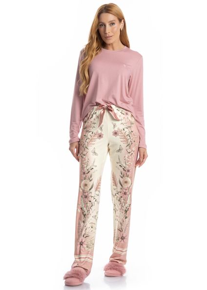 Pijama Feminino Longo Alice Branco - Imagem 1