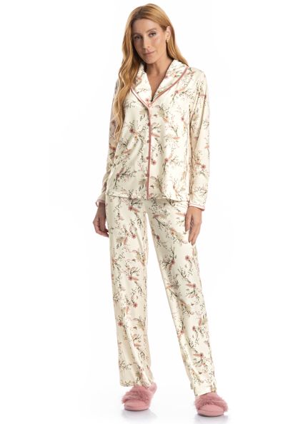 Pijama Longo Americano Alice Branco - Imagem 1