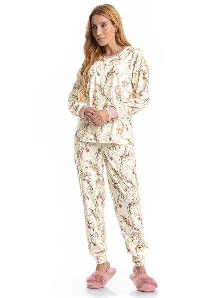 Pijama Longo Velvet Alice Branco - Imagem 1