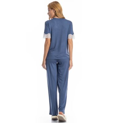 Pijama Feminino Longo Manga Curta Lily - Imagem 2 - Mobile