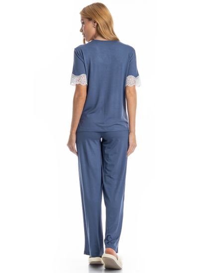 Pijama Feminino Longo Manga Curta Lily - Imagem 2 - Desktop