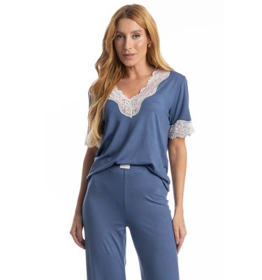 Pijama Feminino Longo Manga Curta Lily - Imagem 3 - Mobile
