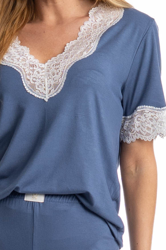 Pijama Feminino Longo Manga Curta Lily - Imagem 5 - Mobile