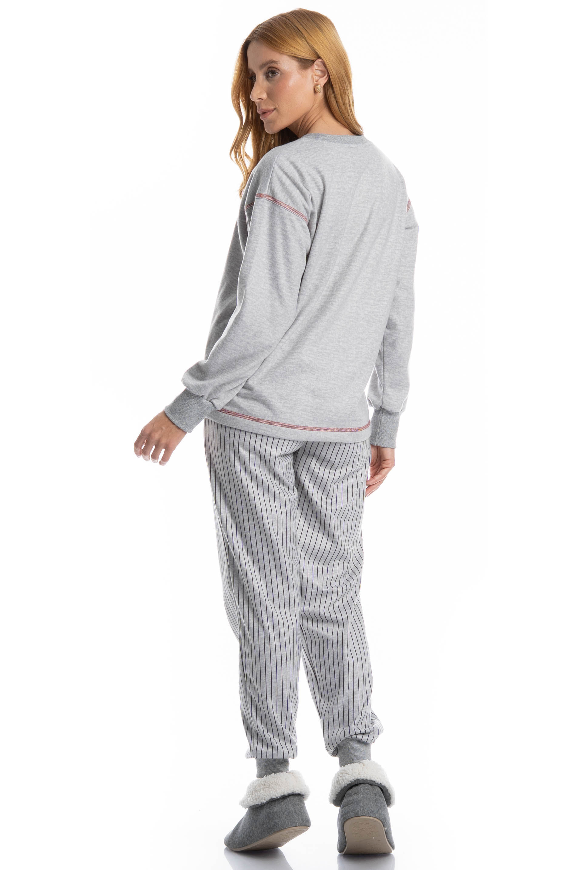Pijama Feminino Longo Inês Cinza - Imagem 2