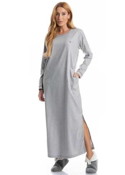 Camisão Feminino Longo Com Bolso Inês Cinza - Imagem 1