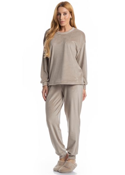 Pijama Feminino Longo Dolce Bege - Imagem 1