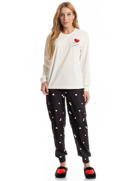 Pijama Longo Velvet Lovely Preto - Imagem 1