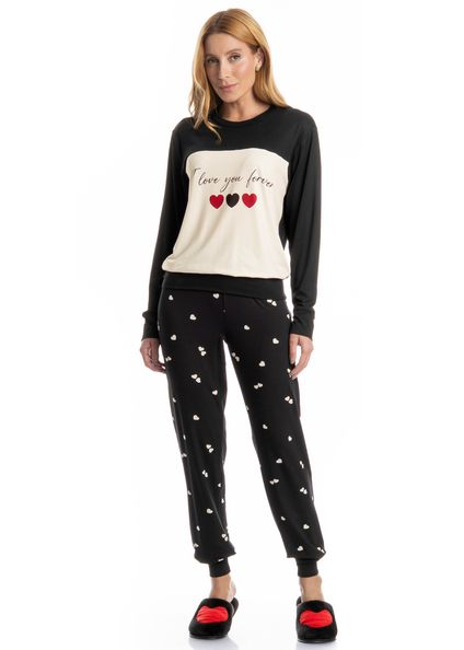 Pijama Feminino Longo Lovely Preto - Imagem 1