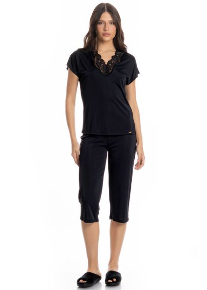 Pijama Feminino Pescador Biba Preto - Imagem 1