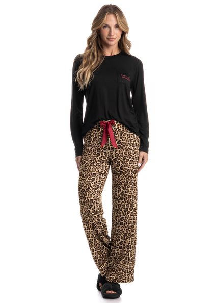 Pijama Longo Feminino Soulmate Preto - Imagem 1