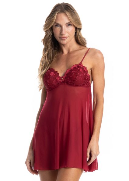 Camisola Com Calcinha Cleo Zoe Vermelho - Imagem 1