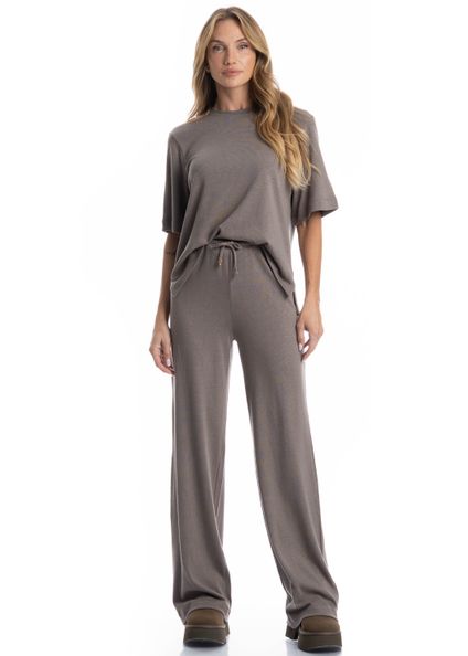 Conjunto Feminino Manga Curta Mariela Marrom - Imagem 1