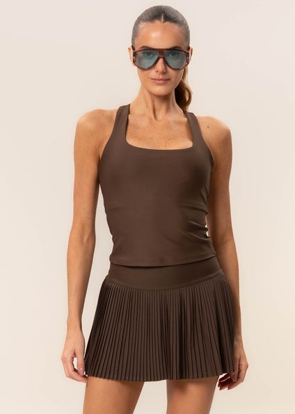 Short Saia Plissado Dark Brown Vivame Marrom - Imagem 1