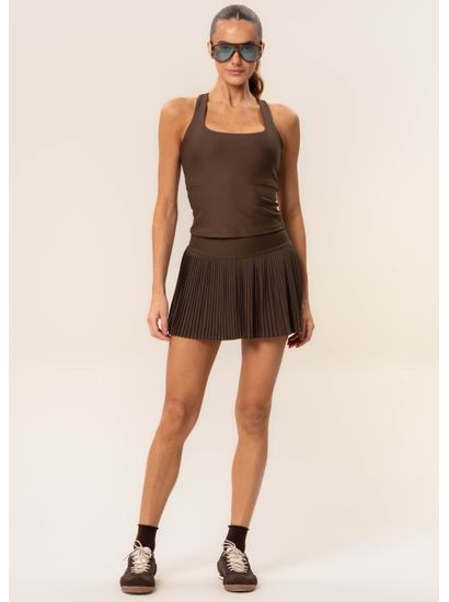 Short Saia Plissado Dark Brown Vivame - Imagem 3 - Desktop