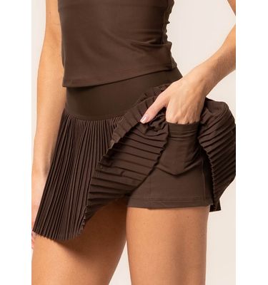 Short Saia Plissado Dark Brown Vivame - Imagem 5 - Mobile