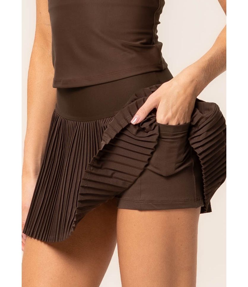 Short Saia Plissado Dark Brown Vivame - Imagem 5 - Desktop