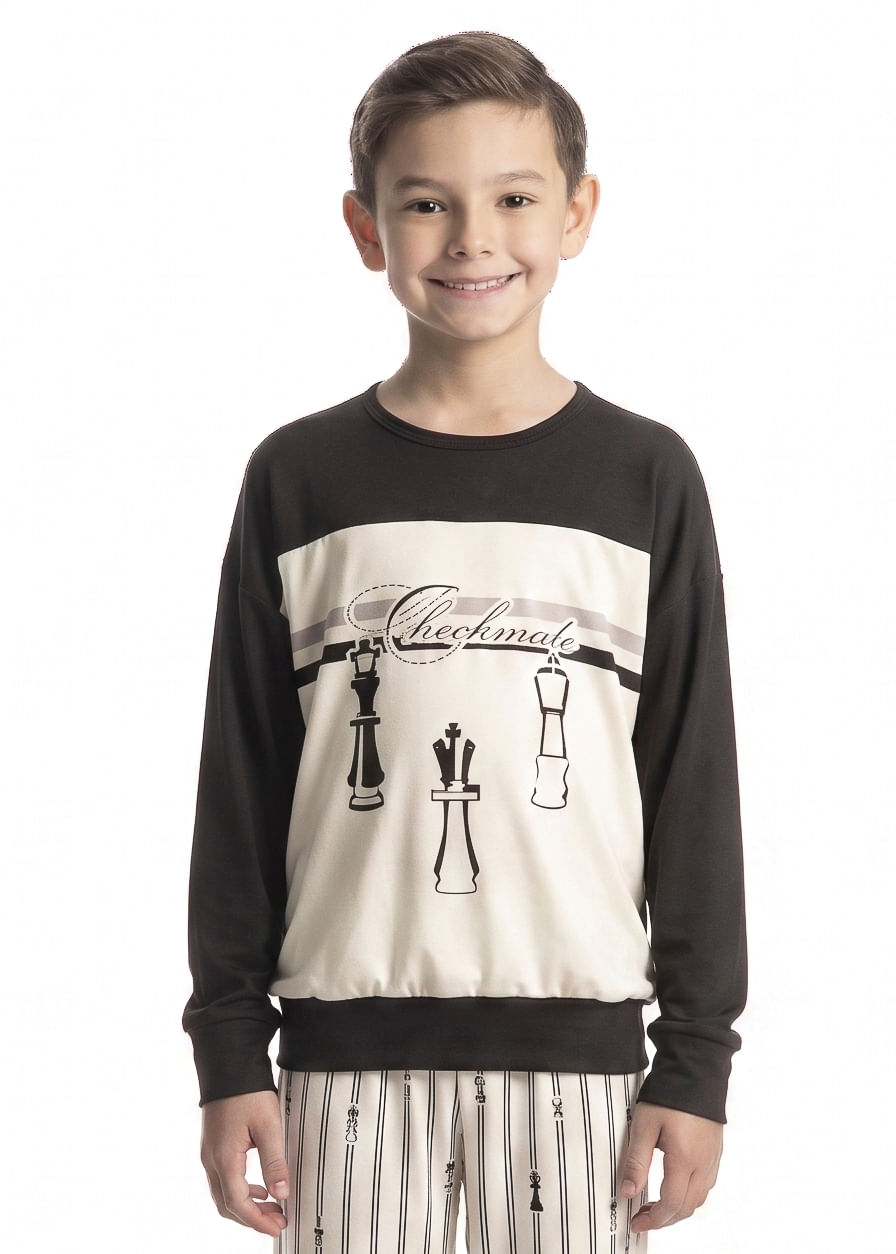 Pijama Infantil Longo Unissex Xadrez - Imagem 4 - Mobile