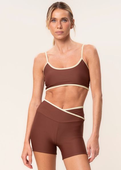 Shorts Curto Wrap Shape Grip Vivame Marrom - Imagem 1