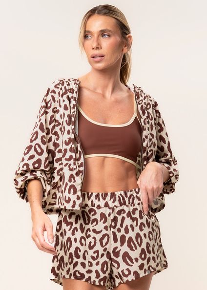 Shorts Duplo Estampado Wild Vivame Marrom - Imagem 1
