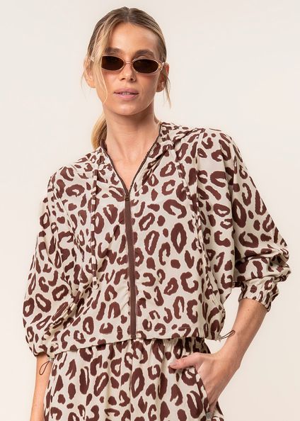 Jaqueta Crop Corta Vento Estampada Wild Vivame Marrom - Imagem 1