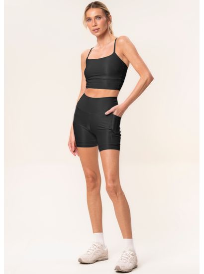 Shorts Médio Essential Shape Com 2 Bolsos Glow Black Vivame - Imagem 3 - Desktop