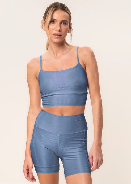 Shorts Médio Essential Shape Com 2 Bolsos Soft Glow Vivame Azul - Imagem 1