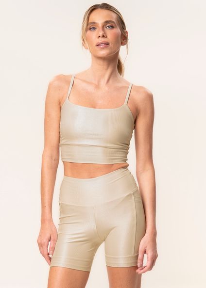 Shorts Médio Essential Shape Com 2 Bolsos Soft Glow Vivame Bege - Imagem 1