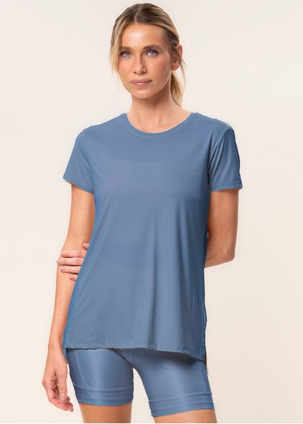 Camiseta Alongada Soft Glow Vivame Azul - Imagem 1