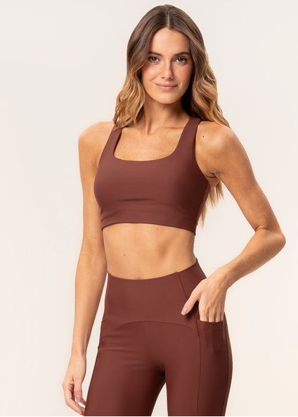 Top Nadador Com Bolso Elite Color Vivame Marrom - Imagem 1