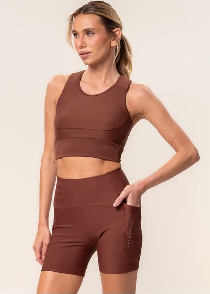 Shorts Médio Slim Shape Com 3 Bolsos Elite Color Vivame Marrom - Imagem 1