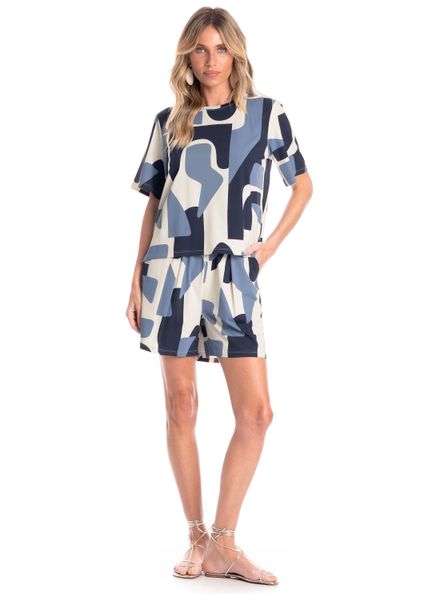 Shorts Feminino Com Pregas E Bolso Índigo Azul-marinho - Imagem 1