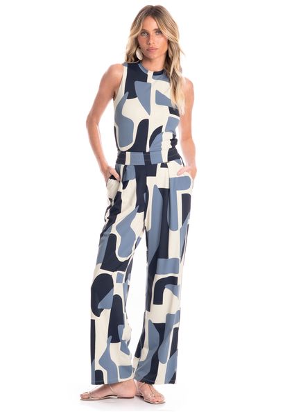 Calça Feminina Com Pregas E Bolso Índigo Azul-marinho - Imagem 1