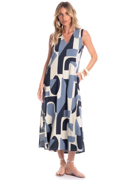 Vestido Feminino Com Bolso Vera Índigo Azul-marinho - Imagem 1