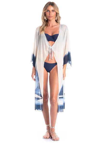 Kaftan De Tule Com Manga Veleiros Branco - Imagem 1