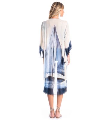 Kaftan De Tule Com Manga Veleiros - Imagem 2 - Mobile
