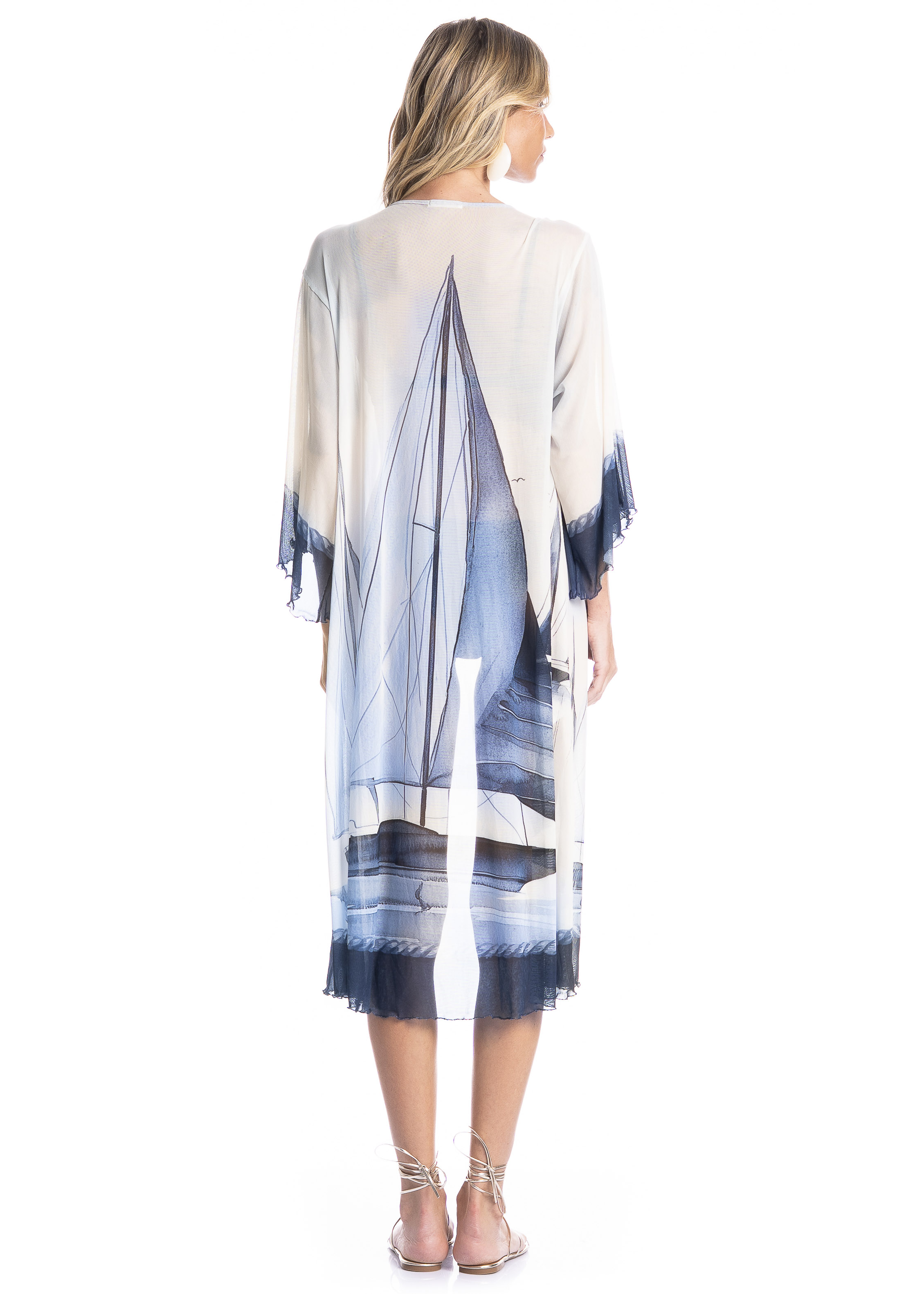 Kaftan De Tule Com Manga Veleiros - Imagem 2 - Mobile