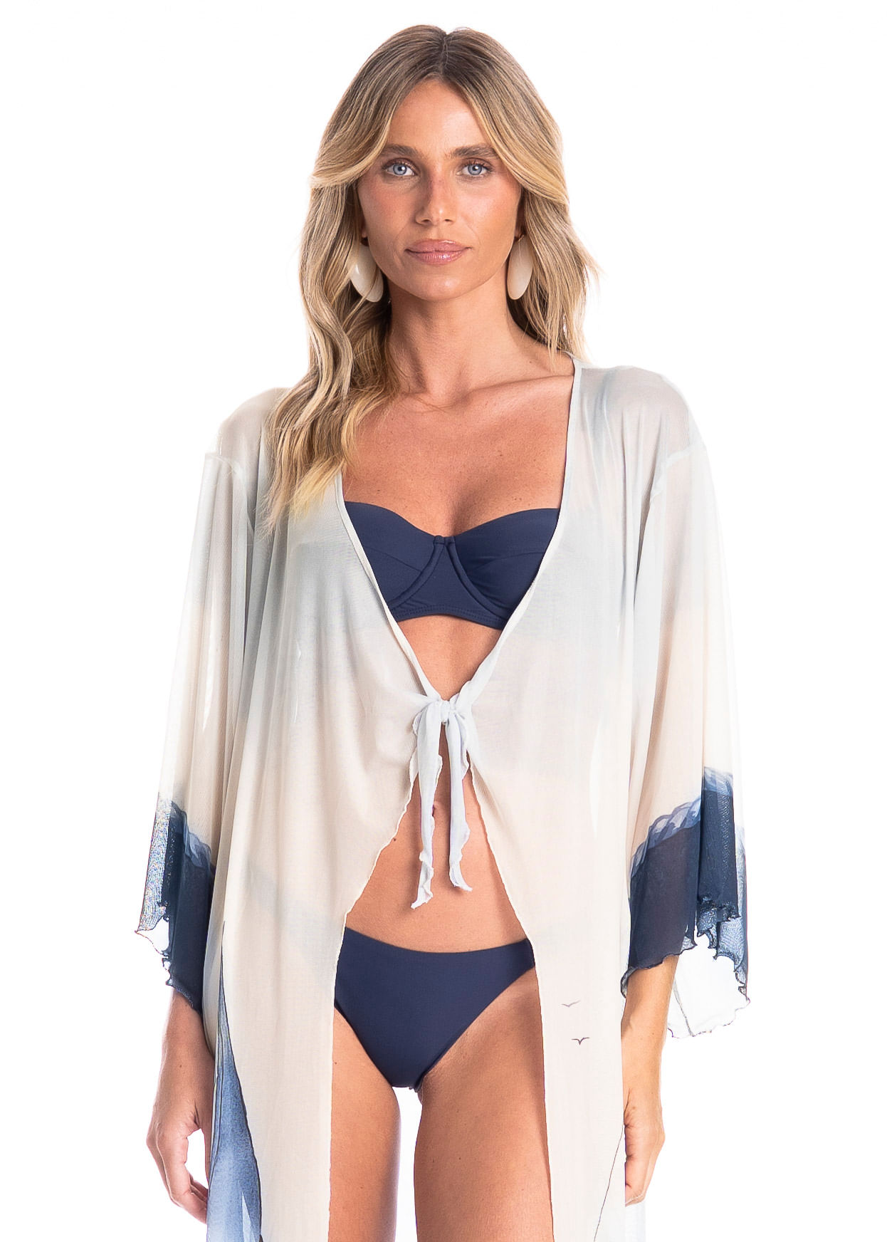 Kaftan De Tule Com Manga Veleiros - Imagem 3 - Mobile