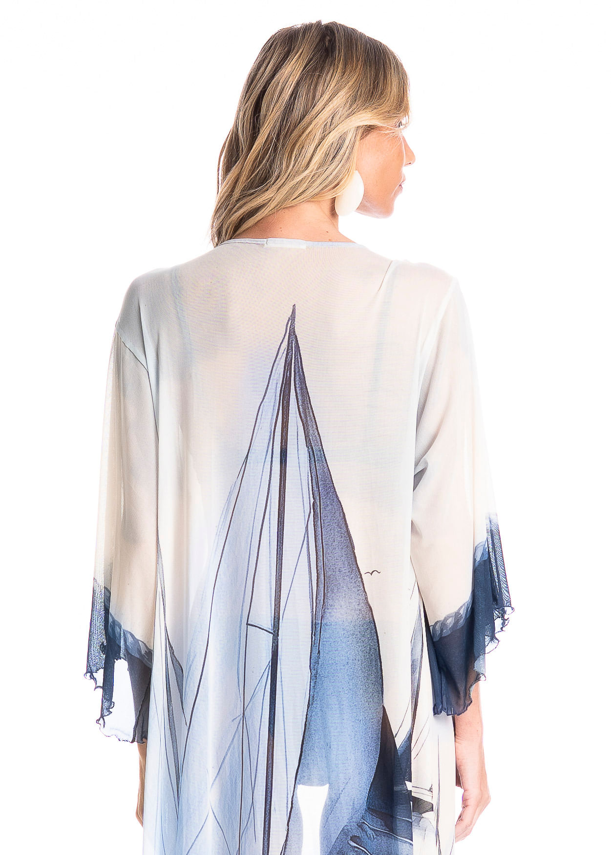 Kaftan De Tule Com Manga Veleiros - Imagem 4 - Mobile