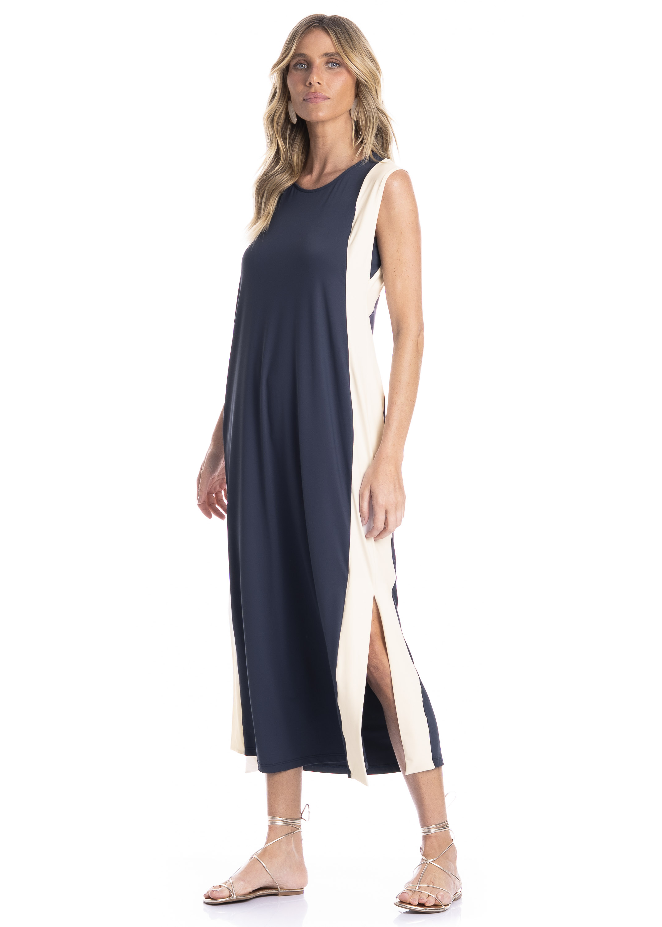 Vestido Bicolor Alongado Breeze Azul-marinho - Imagem 1