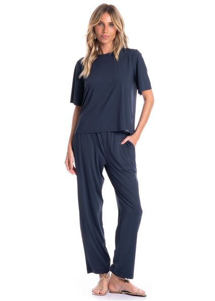 Calça Feminina Com Bolso Breeze Azul-marinho - Imagem 1