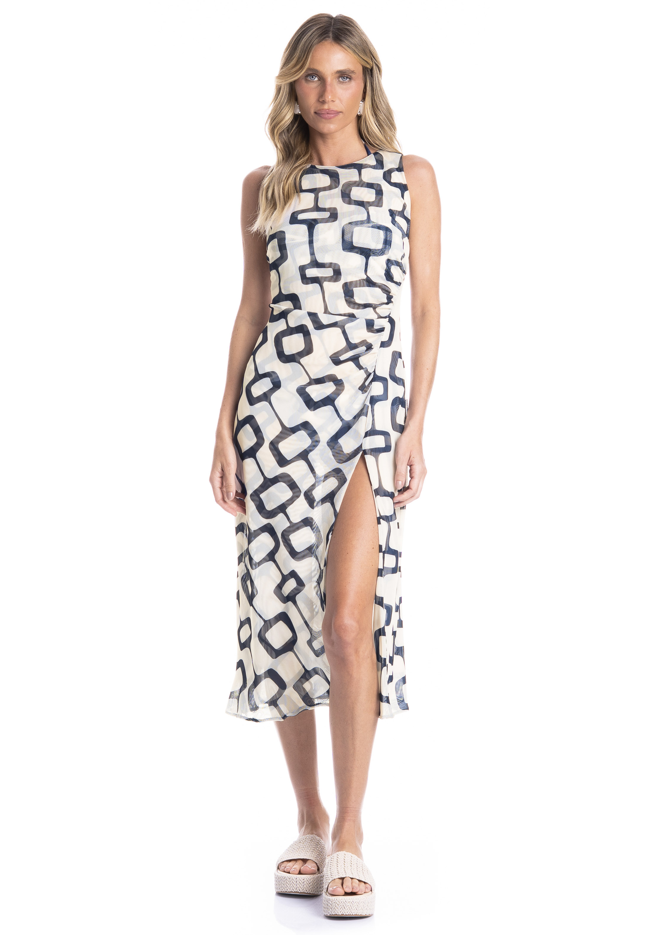 Vestido Tule Franzido Nós Branco - Imagem 1