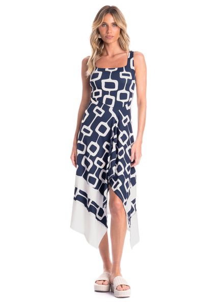 Vestido Feminino Assimétrico Nós Azul-marinho - Imagem 1