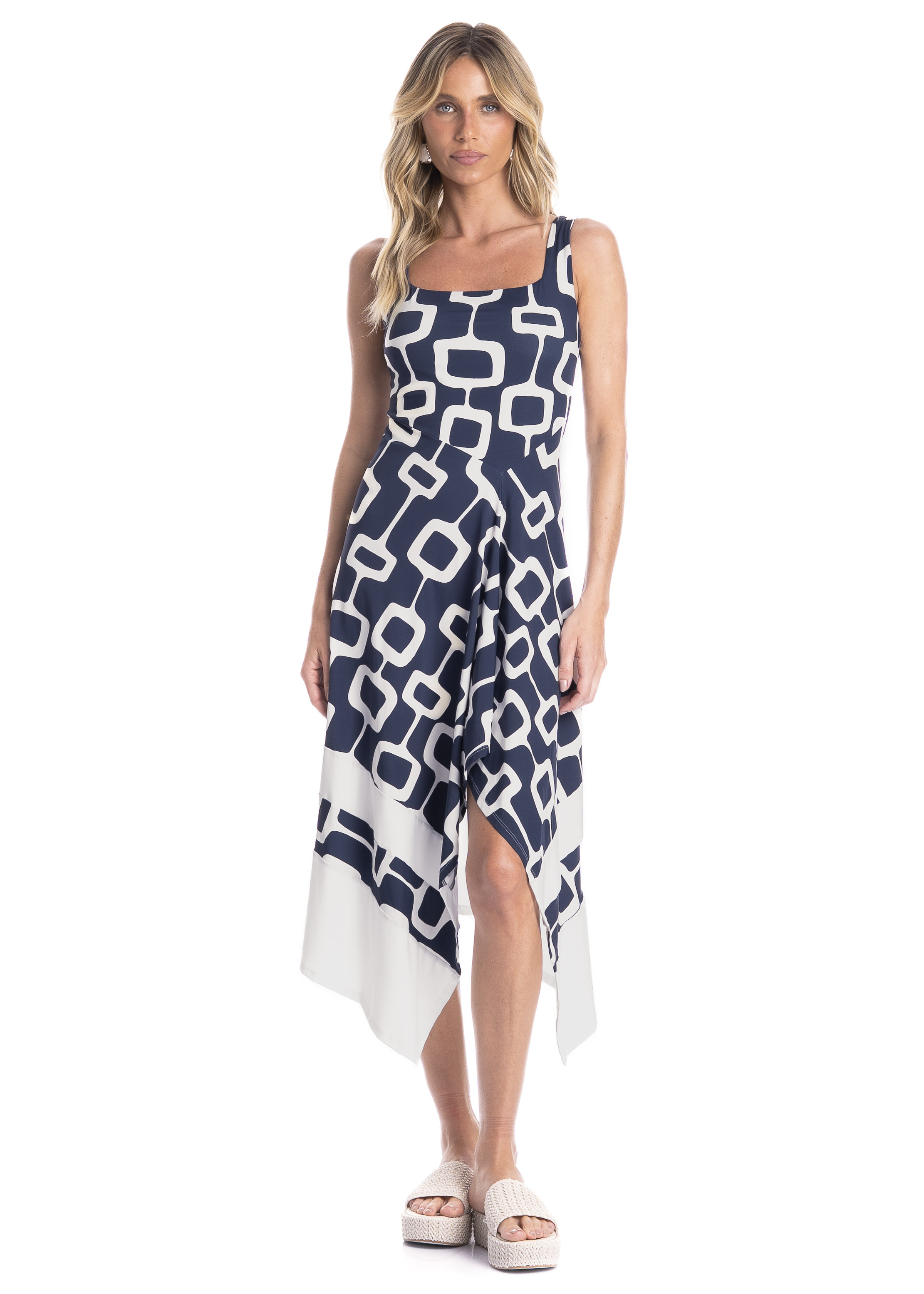 Vestido Feminino Assimétrico Nós Azul-marinho - Imagem 1